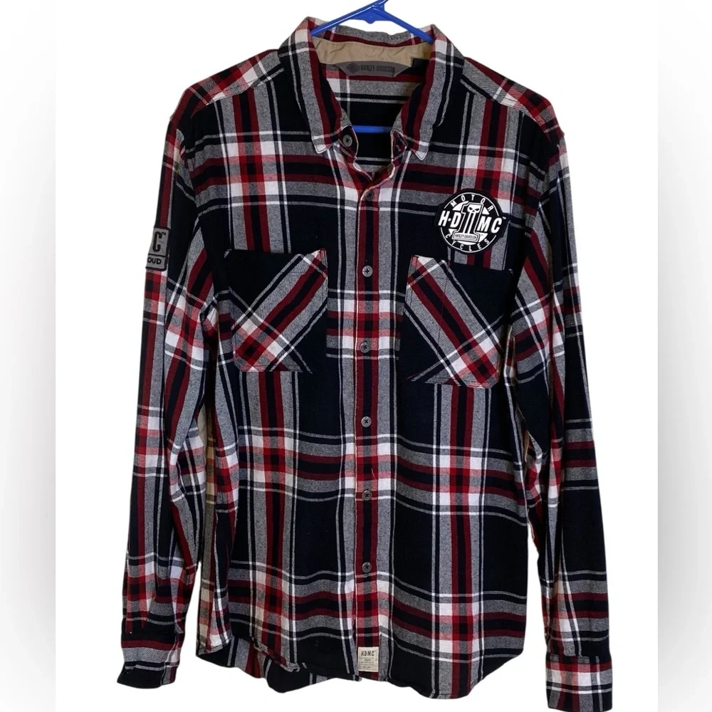 Harley Davidson Plaid Long Sleeve Flannel Elbow Patch Shirt
Men’s Size L slim - Picture 2 of 11